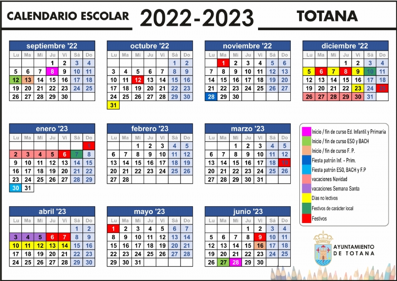 El curso escolar 2022/23 en Totana comenzará en Educación Infantil y Primaria el 8 de septiembre.