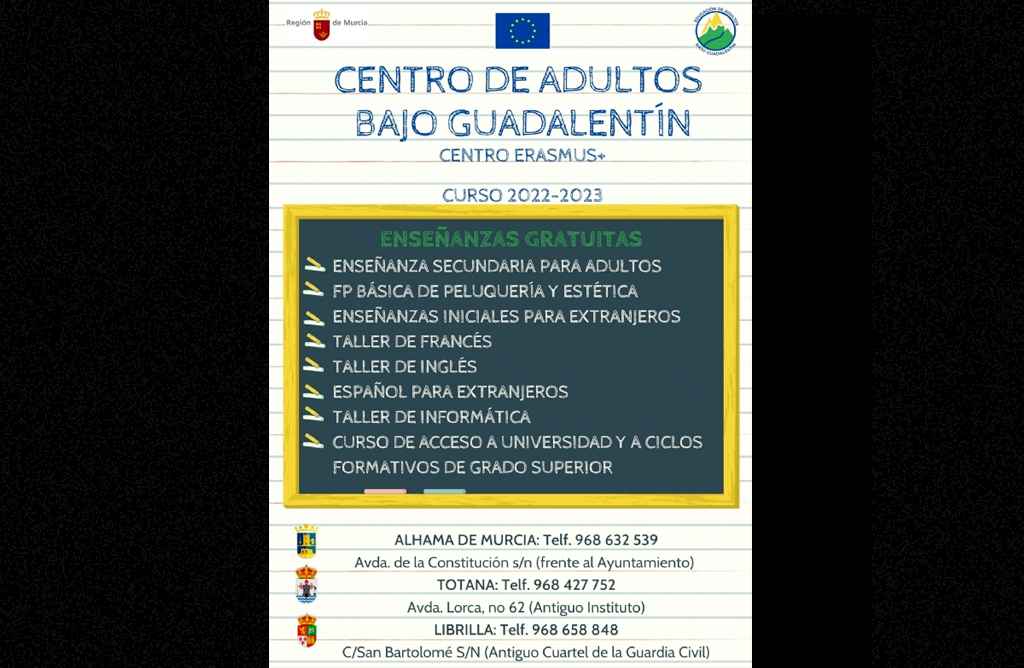 Abierto el plazo de inscripción en el Centro de Adultos Bajo Guadalentín