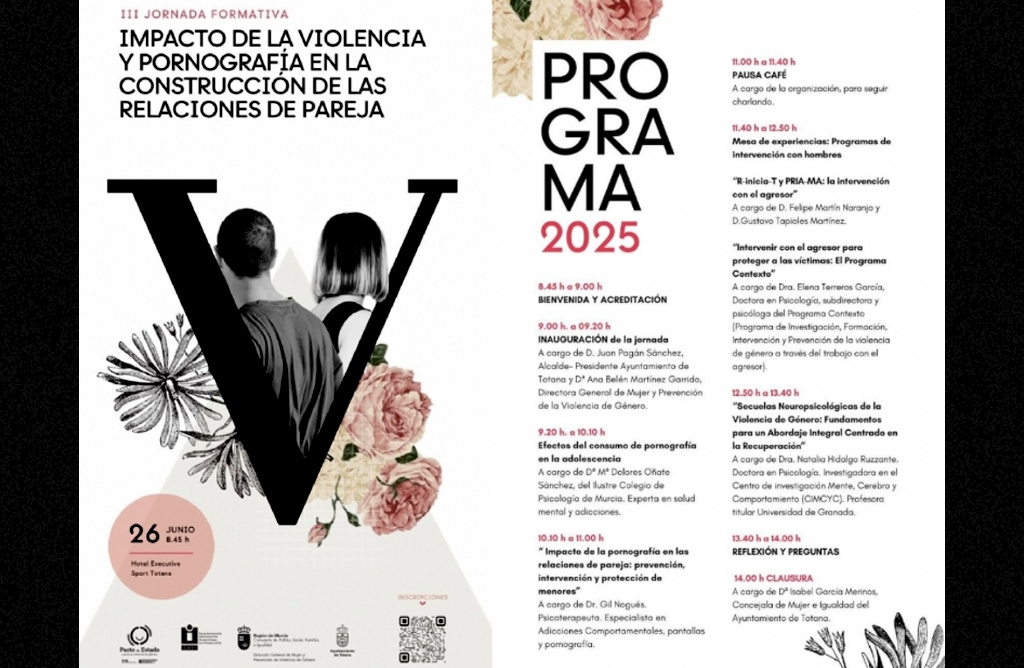 Totana acoger la III Jornada Formativa Impacto de la violencia y la pornografa en la construccin de las relaciones de pareja