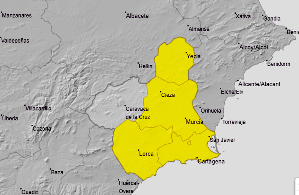 El Valle del Guadalentín, en alerta amarilla por tormentas por la tarde